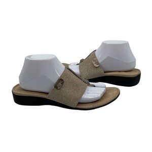 Anne Klein Gold T-Strap Wedge Sandals Size 9 1/2 Women’s